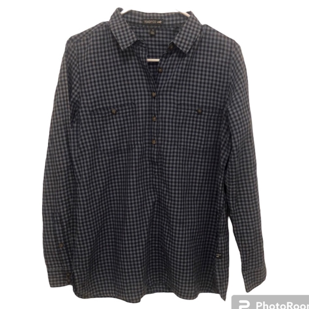 Toad & Co Buffalo Check Blue Tunic Shirt SMALL